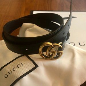 Gucci Double G Women's Skinny Leather Belt 80cm